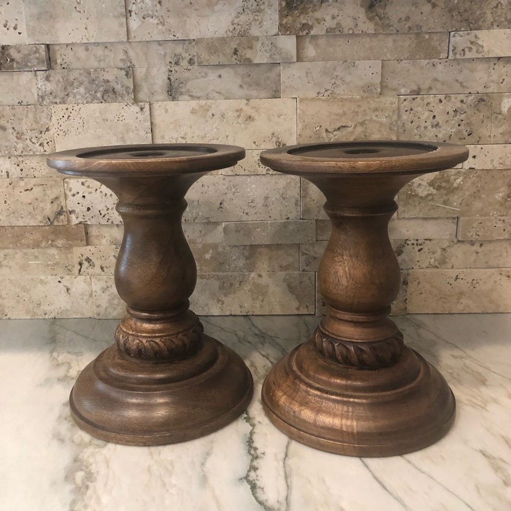 Pottery Barn Wooden Candle Stick Holders